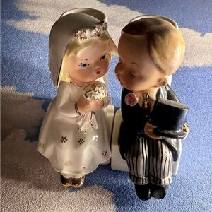 Vintage hand painted Japan Bride and Groom candleholders